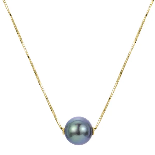 9-10mm Green Tahitian Pearl Solitaire Necklace in 14k Yellow Gold Conti Jewelers Endwell, NY