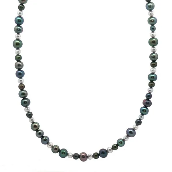 Black Fresh Water Pearl Necklace in Sterling Silver 16