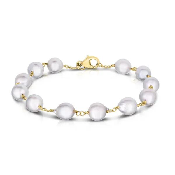 7mm JCP Silver Baroque Pearl Bracelet in 14k Yellow Gold Conti Jewelers Endwell, NY
