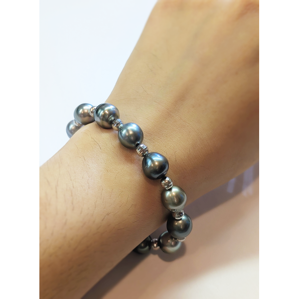 Tahitian Black Pearl and Diamond Bracelet in 14k White Gold Image 2 Conti Jewelers Endwell, NY