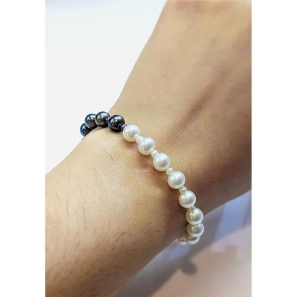 Sterling Silver Black & White Fresh Water Pearl Half & Half Bracelet Image 2 Conti Jewelers Endwell, NY