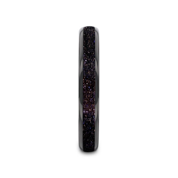 ASTRUM Black Tungsten Ring with Crushed Blue and Purple Goldstone Inlay - 4mm Image 2 Conti Jewelers Endwell, NY