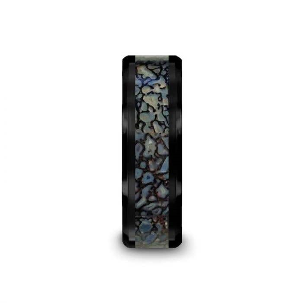 PERMIAN Blue Dinosaur Bone Inlaid Black Ceramic Beveled Edged Ring - 4mm or 8mm Image 2 Conti Jewelers Endwell, NY