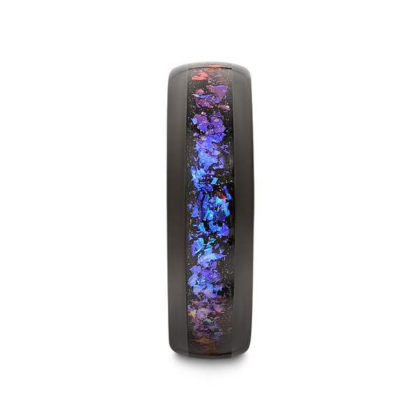 COSMIC Black Tungsten Ring with Crushed Alexandrite and Dark Blue & Purple Crushed Goldstone - 4mm - 8mm Image 2 Conti Jewelers Endwell, NY
