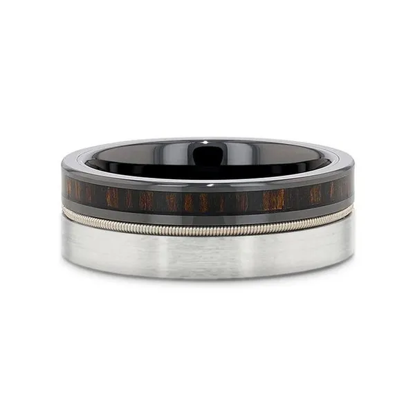 SLATE Tungsten & Black Ceramic Hybrid Ring with Steel Guitar String Ebony Wood and a Black Ceramic Interior - 8mm Image 2 Conti Jewelers Endwell, NY