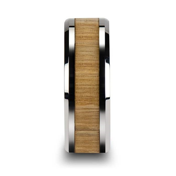 SAMARA Tungsten Ring with Polished Bevels and Real Wood Ash Wood Inlay - 6mm - 10mm Image 2 Conti Jewelers Endwell, NY