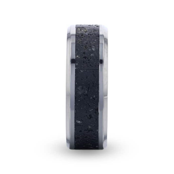 MAUNA Black And Gray Lava Inlaid Titanium Men's Wedding Band With Polished Beveled Edges - 8mm Image 2 Conti Jewelers Endwell, NY