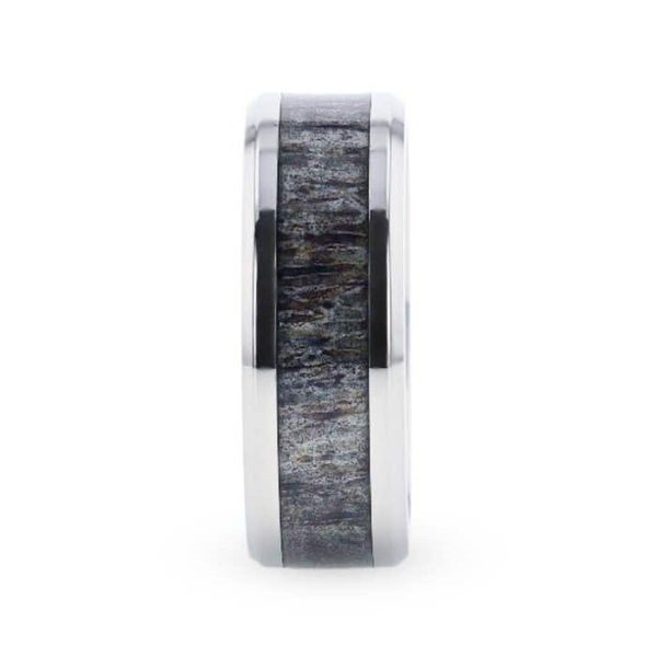 MELANISTIC Dark Deer Antler Inlaid Titanium Flat Polished Finish Men's Wedding Band With Beveled Edges - 8mm Image 2 Conti Jewelers Endwell, NY