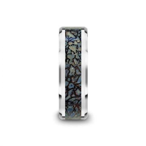 DEVONIAN Blue Dinosaur Bone Inlaid Tungsten Carbide Beveled Edged Ring - 4mm or 8mm Image 2 Conti Jewelers Endwell, NY