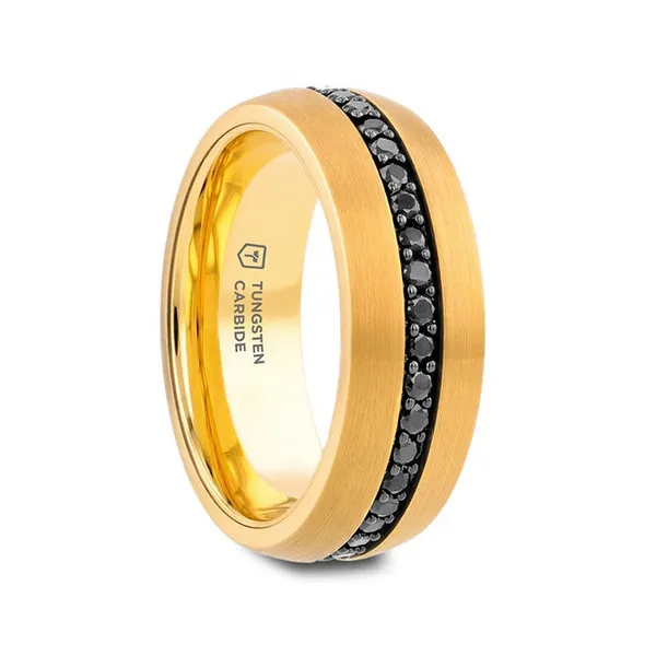 Auryn Gold Plated Tungsten Ring with Black Sapphires - 8mm Conti Jewelers Endwell, NY