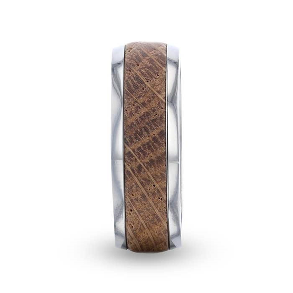STAVE Whiskey Barrel Inlaid Titanium Men's Wedding Band With Domed Polished Edges Made From Genuine Whiskey Barrels - 8mm Image 2 Conti Jewelers Endwell, NY
