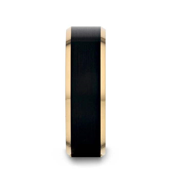 GASTON Gold Plated Tungsten Polished Beveled Ring with Brushed Black Center - 6mm 8mm Image 2 Conti Jewelers Endwell, NY