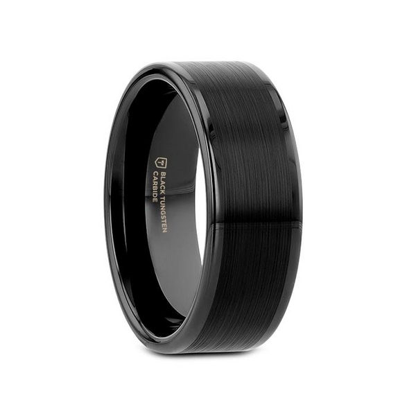 VULCAN Flat Black Tungsten Ring with Brushed Center & Polished Edges - 4mm - 12mm Conti Jewelers Endwell, NY