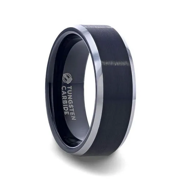 ASTON Black Brushed Center Tungsten Ring with Polished Beveled Edges - 4mm - 10mm Conti Jewelers Endwell, NY