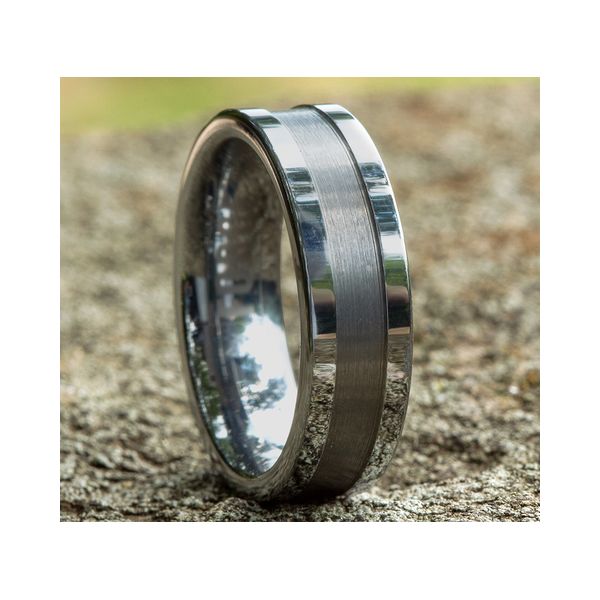 Men's 7mm Flat Edge Wedding Band in Tungsten Image 2 Conti Jewelers Endwell, NY