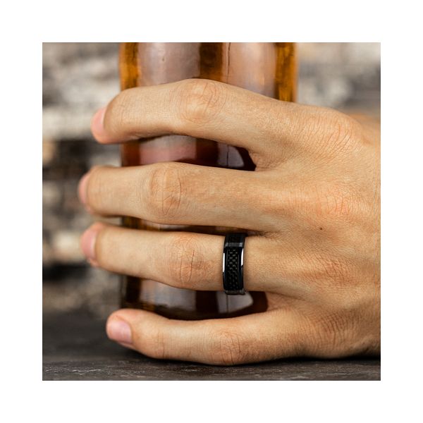 Men's 8mm Carbon Fiber Wedding Band in Black Titaniu Image 2 Conti Jewelers Endwell, NY