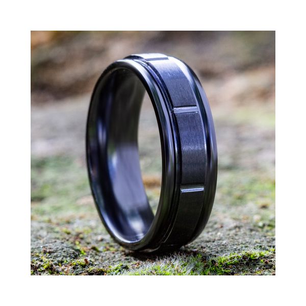 Men's 7mm Comfort Fit Wedding Band in Black Titanium Image 2 Conti Jewelers Endwell, NY