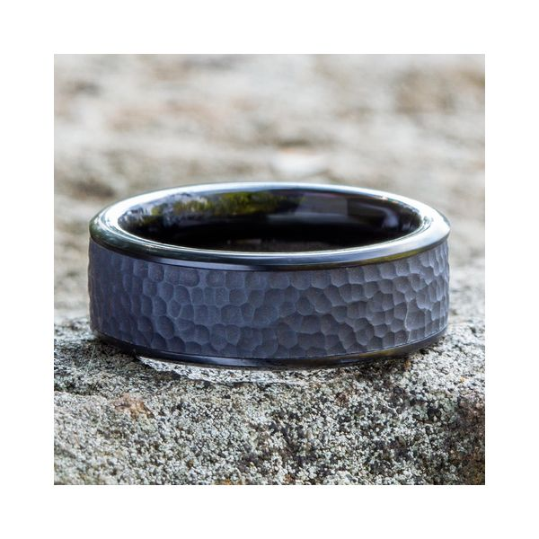 Hammered Men's Wedding Band in Black Titanium Image 2 Conti Jewelers Endwell, NY