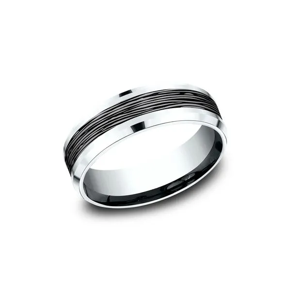 Bark Patterned Men's Wedding Band in 14k White Gold & Grey Tantalum Conti Jewelers Endwell, NY