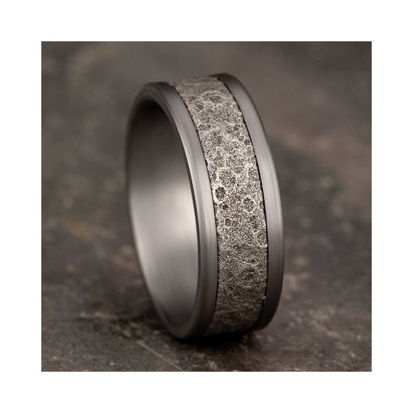 Moon Rock Men's Wedding Band in Grey Tantalum & 14k White Gold Image 2 Conti Jewelers Endwell, NY
