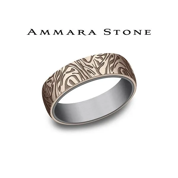 Faux Mokume Men's Wedding Band in Grey Tantalum & 14k Rose Gold Conti Jewelers Endwell, NY