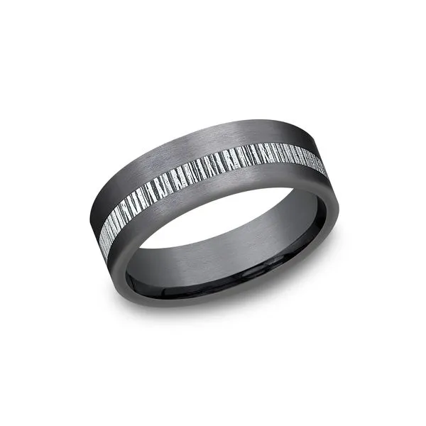 Textured Men's Wedding Band in Darkend Tantalum & 14k White Gold Conti Jewelers Endwell, NY