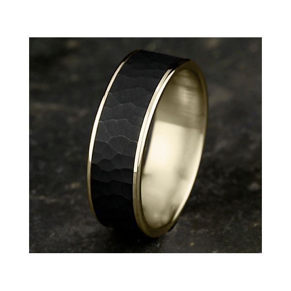 Hammered Men's Wedding band in 14k Yellow Gold & Darkened Tantalum Image 2 Conti Jewelers Endwell, NY