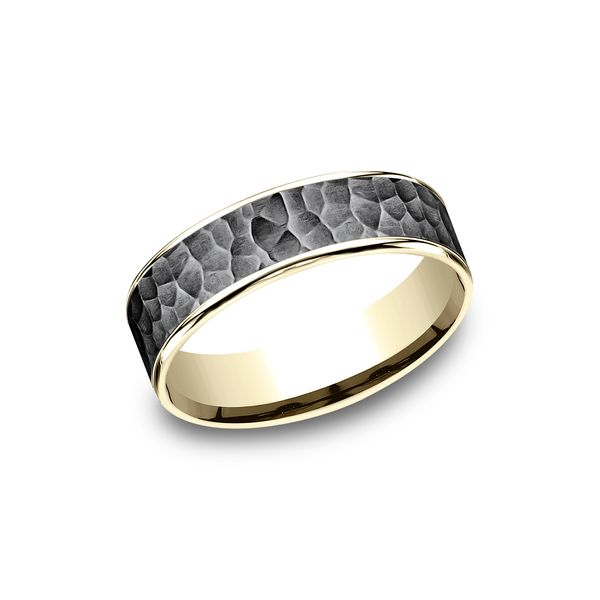 Hammered Men's Wedding band in 14k Yellow Gold & Darkened Tantalum Conti Jewelers Endwell, NY