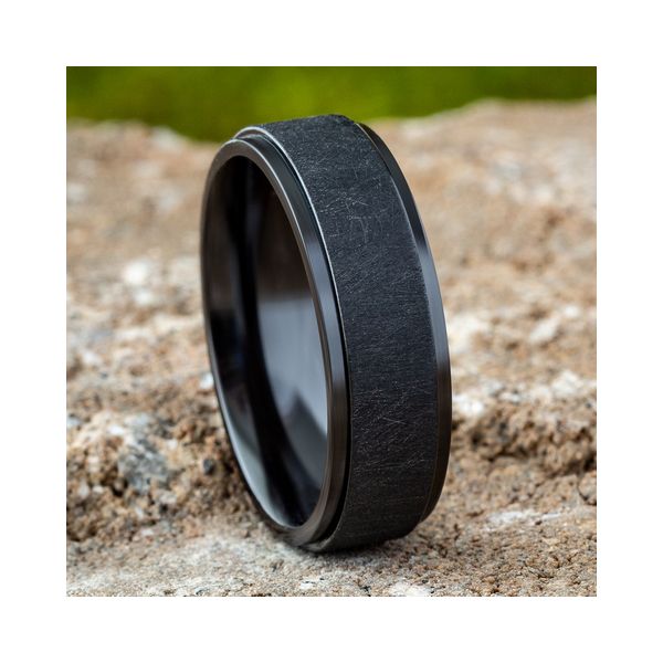 Men's 7mm Swirl Finish Wedding Band in Black Titanium Image 2 Conti Jewelers Endwell, NY