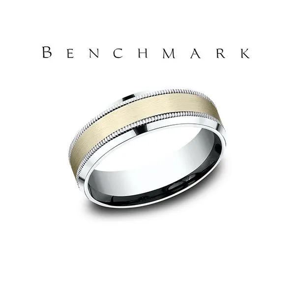 10K WG/YG 7MM LIGHT COMFORT FIT SATIN CTR MILGRAIN EDGE SZ 10 Conti Jewelers Endwell, NY