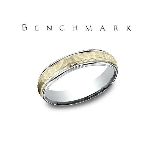 14K WG/YG 4.5MM COMFORT FIT HAMMERED MILGRAIN SIZE 10 Conti Jewelers Endwell, NY