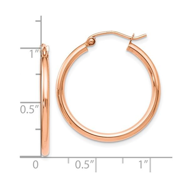 Leslie's 14K Rose Gold 2mm Polished Hoop Earrings Image 3 Conti Jewelers Endwell, NY