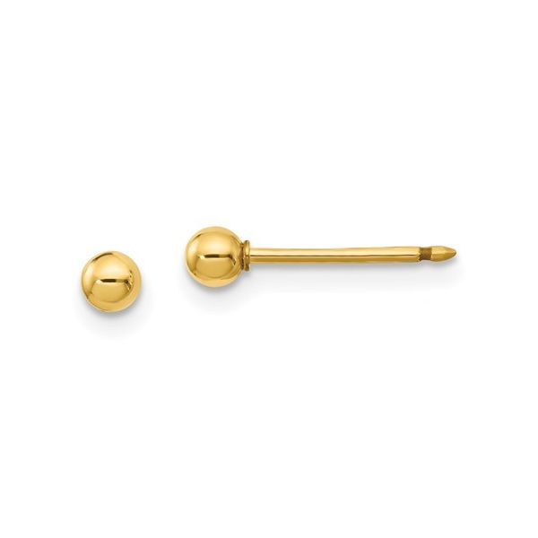 Child's 3mm Ball Stud Piercing Earrings in 14K Gold - Short Post Conti Jewelers Endwell, NY