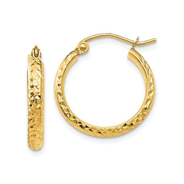 14K Diamond-cut 2.8x18mm Hollow Hoop Earrings Conti Jewelers Endwell, NY