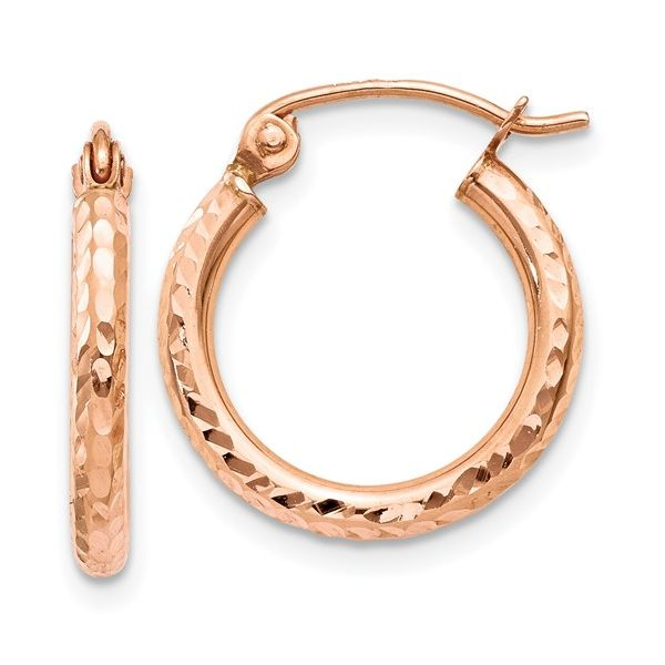 14k Rose Gold Lightweight Diamond-cut Hoop Earrings Conti Jewelers Endwell, NY