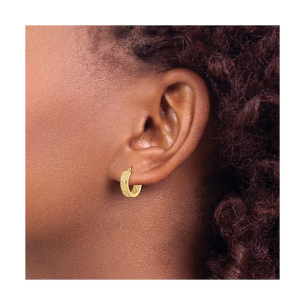 14K Polished Greek Key Hoop Earrings Image 3 Conti Jewelers Endwell, NY