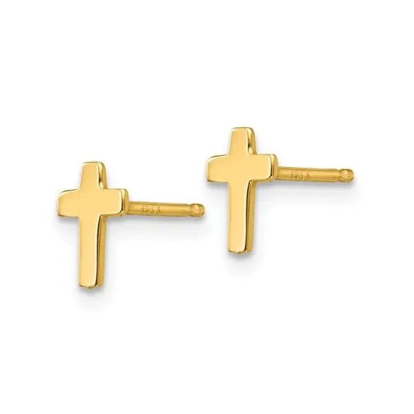 14k YG Polished Cross Post Earrings Image 2 Conti Jewelers Endwell, NY