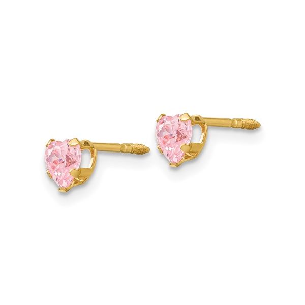 Child's 4mm Heart-Shaped Pink Cubic Zirconia Solitaire Stud Earrings in 14K Gold Image 2 Conti Jewelers Endwell, NY
