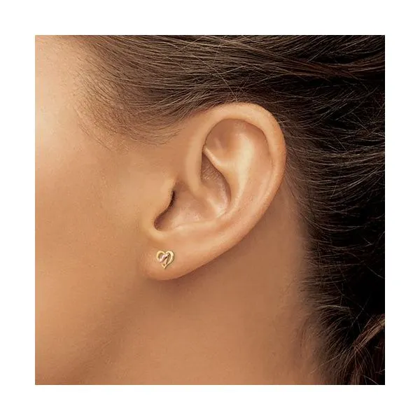 Girls' Double Heart Stud Earrings in 14K Two-Tone Gold Image 3 Conti Jewelers Endwell, NY