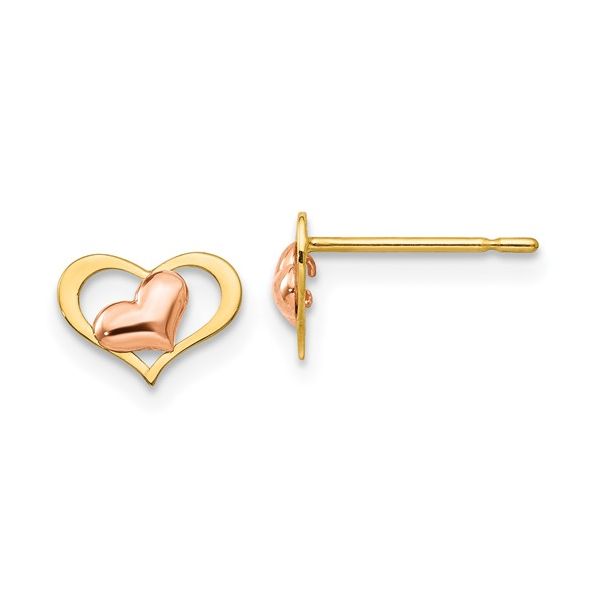 Girls' Double Heart Stud Earrings in 14K Two-Tone Gold Conti Jewelers Endwell, NY