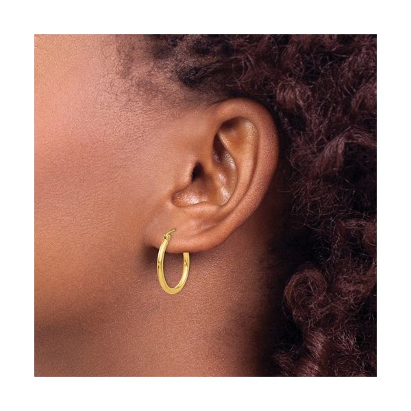 14k Polished 2x20mm Lightweight Tube Hoop Earrings Image 3 Conti Jewelers Endwell, NY
