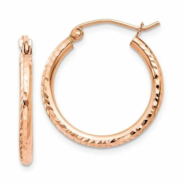 14k Rose Gold Diamond-cut Polished Hoop Earrings Conti Jewelers Endwell, NY