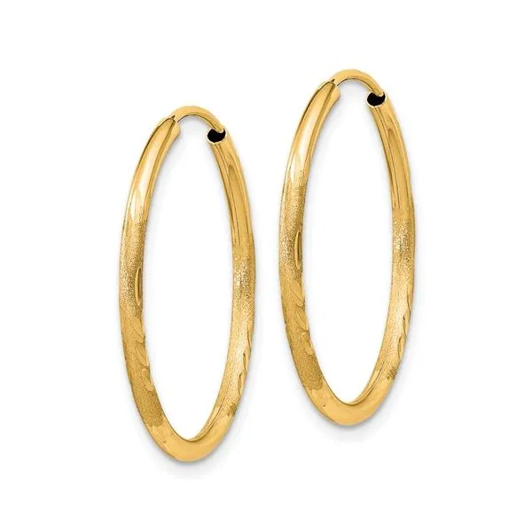 14k 1.5mm Satin Diamond-cut Endless Hoop Earrings Image 2 Conti Jewelers Endwell, NY