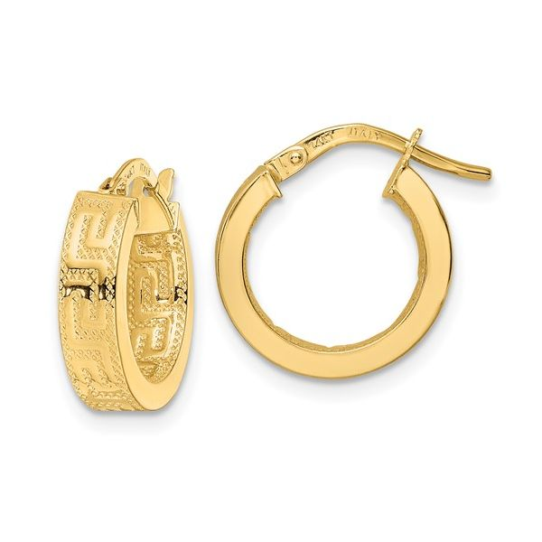 14K Polished Greek Key Hoop Earrings Conti Jewelers Endwell, NY