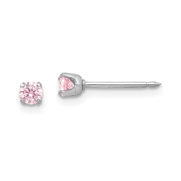 14k White 3mm Pink CZ  Piercing Earrings Conti Jewelers Endwell, NY