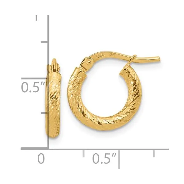 14k Polished and Diamond-cut 2.4mm Hoop Earrings Image 3 Conti Jewelers Endwell, NY