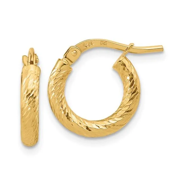 14k Polished and Diamond-cut 2.4mm Hoop Earrings Conti Jewelers Endwell, NY
