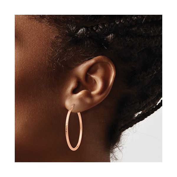 14k Rose Gold Polished Lightweight Large Diamond-cut Tube Hoop Earrings Image 3 Conti Jewelers Endwell, NY