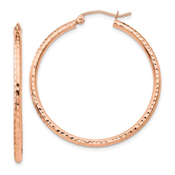 14k Rose Gold Polished Lightweight Large Diamond-cut Tube Hoop Earrings Conti Jewelers Endwell, NY