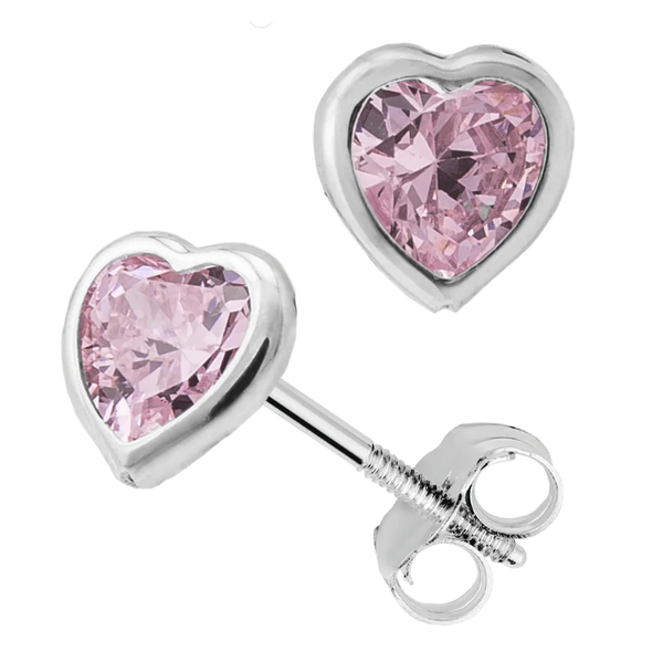 Girls' Pink Heart Earrings in 14k White Gold Image 2 Conti Jewelers Endwell, NY
